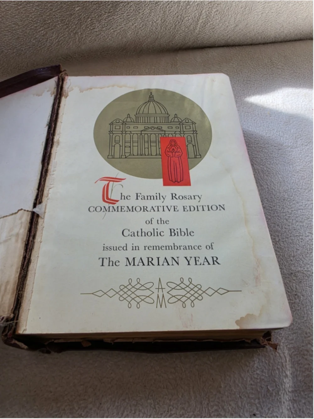 Vintage 1953 Family Rosary Edition Holy Bible - Catholic Press, Rev. O'Connell